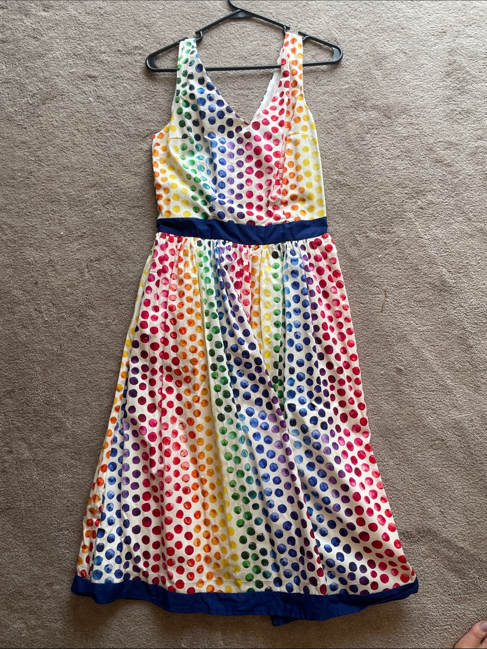 Women ModCloth Rainbow Polka Dot Sleeveless Dress with Blue Trim 4